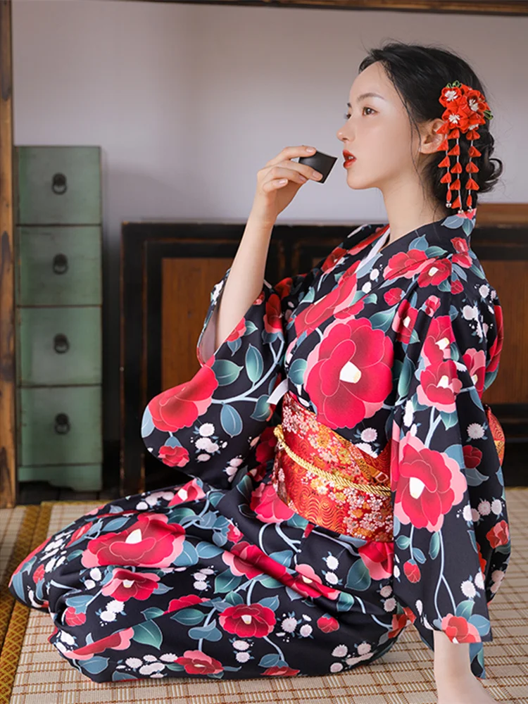 Japanese Women Formal Wear - Estilo vintage feminino floral impressão vestido