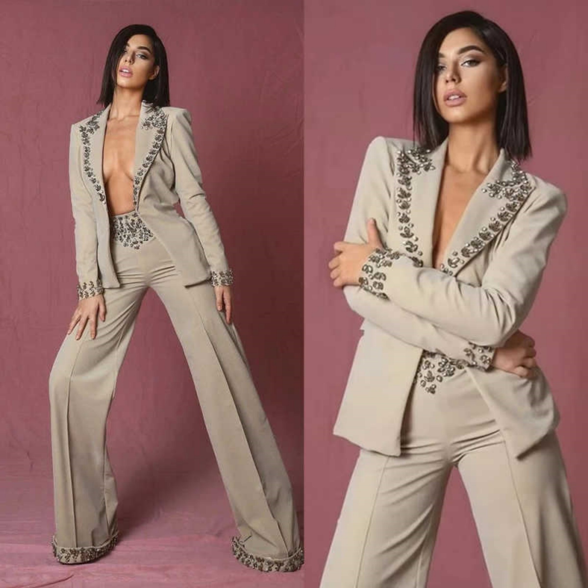 Women'S Formal Wear For A Wedding - Conjunto de Mulheres com Strass Incríveis,
