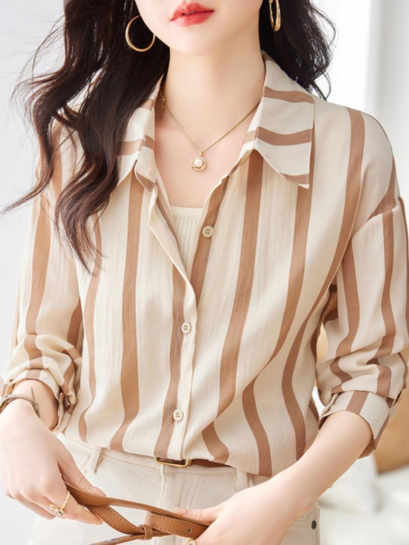 Women'S Formal Evening Wear Tops - Camisa de manga comprida listrada de