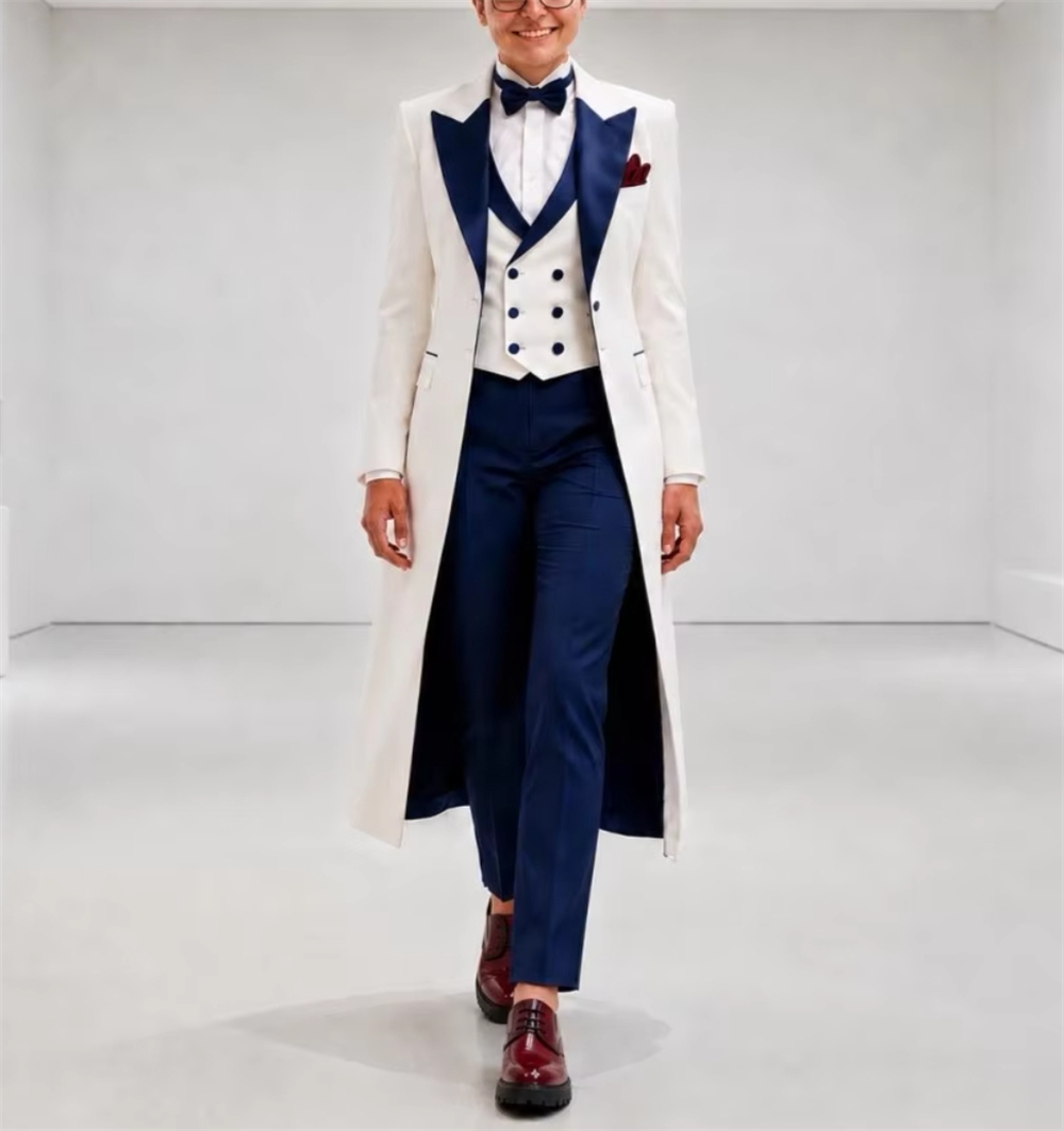 Women'S Formal Wear For A Wedding - Jaqueta Feminina Azul Marinho e Branca,