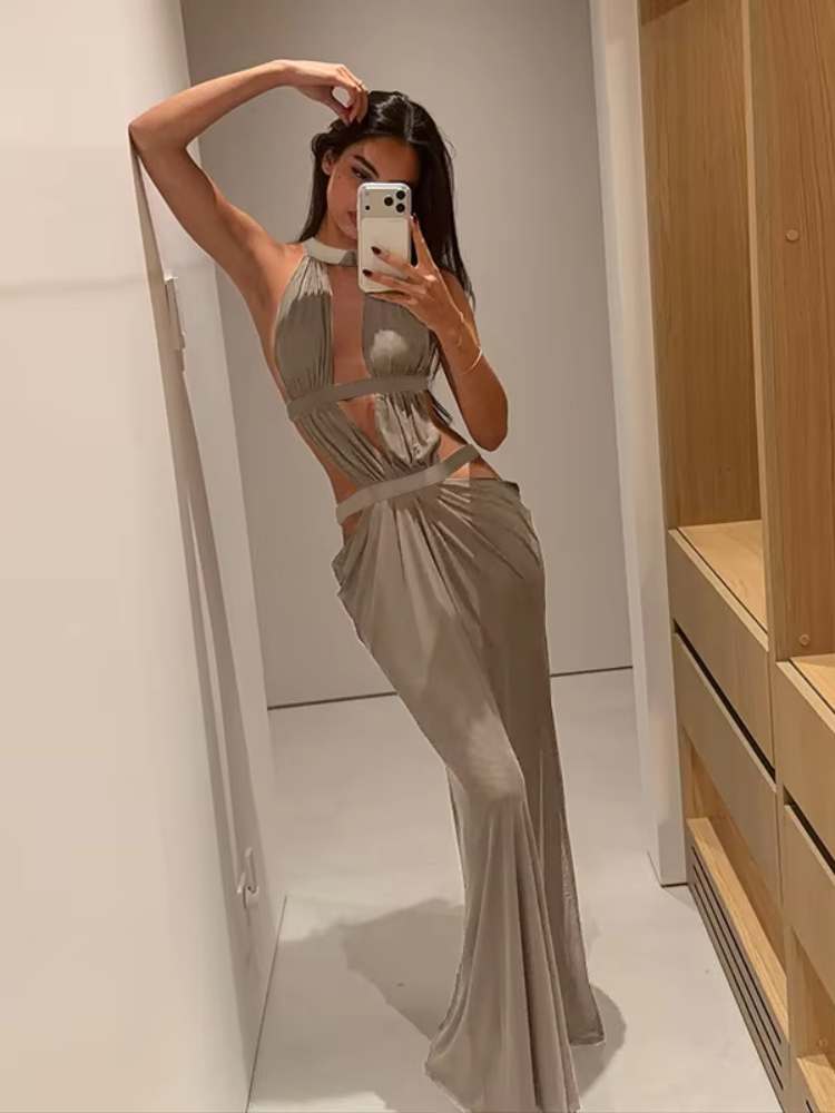Vestido maxi feminino com gola - Formal Wear Gowns For Women avaliação e preço