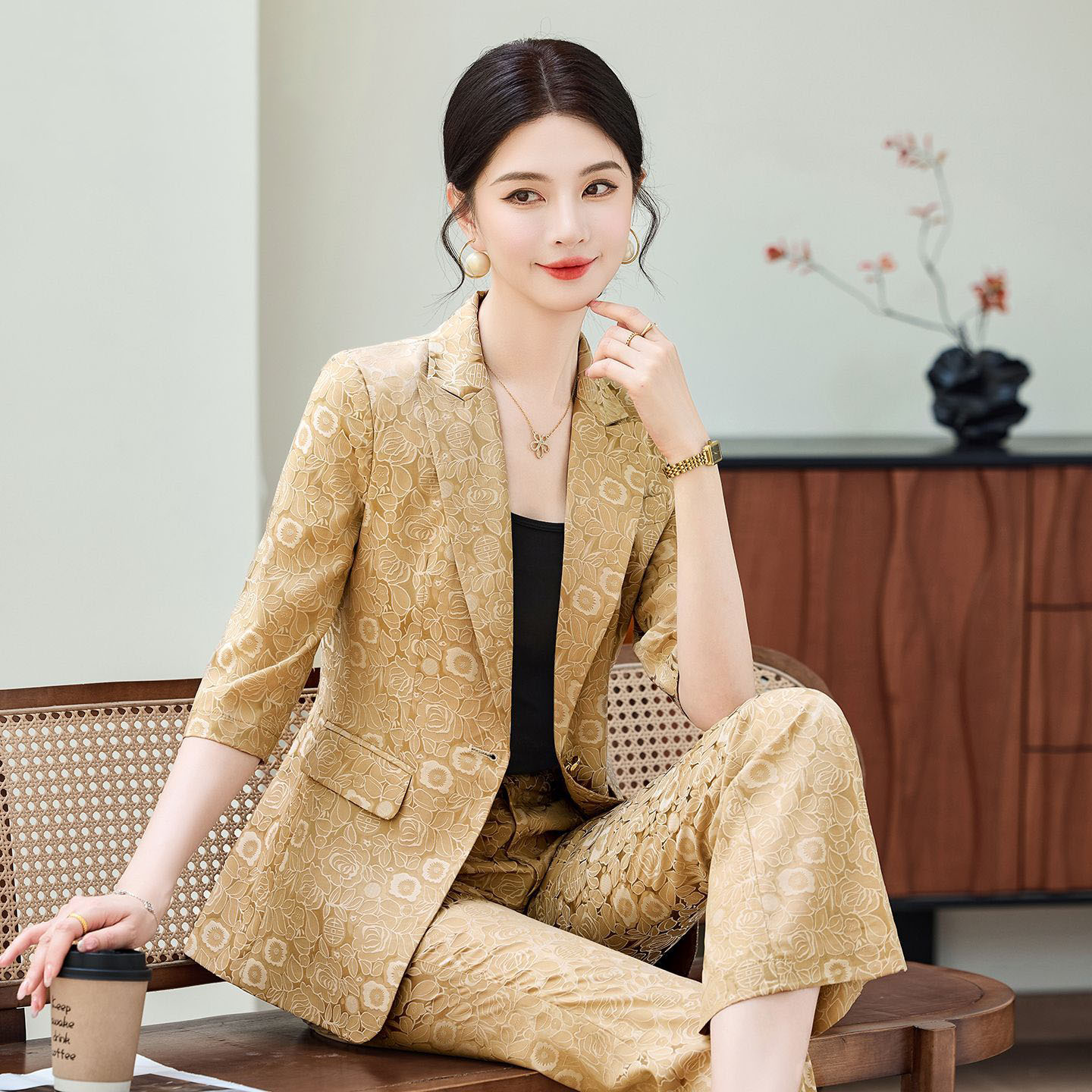 Novo Conjunto Feminino Elegant - Women'S Formal Wear Pants Suit avaliação e preço