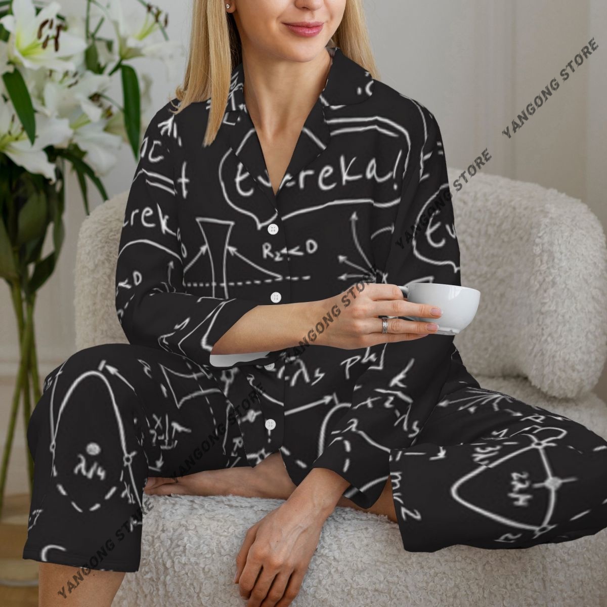 Pijamas femininos ciência cien - Monochrome Suit Set avaliação e preço